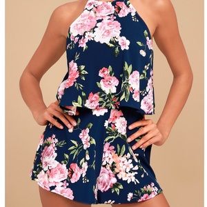 IN THE GARDEN NAVY BLUE FLORAL PRINT ROMPER